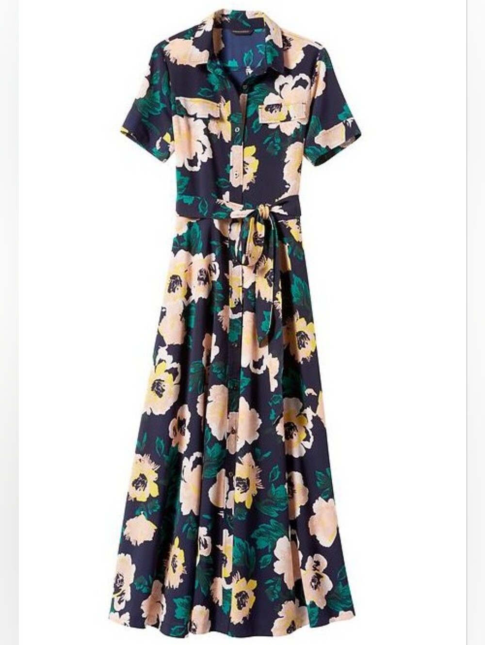 Banana Republic Floral Tie-Waist Midi Dress Missing Belt Misses Large